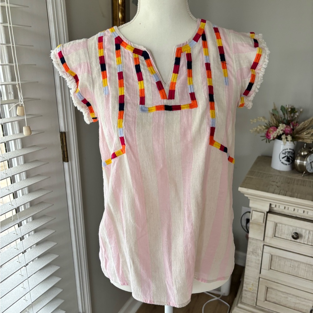 THML pink and ivory striped sleeveless blouse size small VGUC